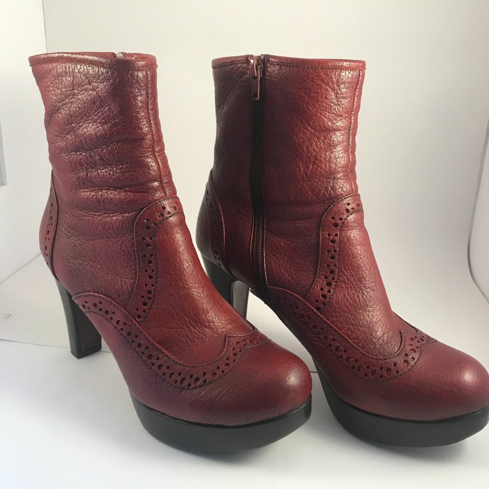 Chie Mihara Red Leather Ankle Boots, Size 39EU/8.5